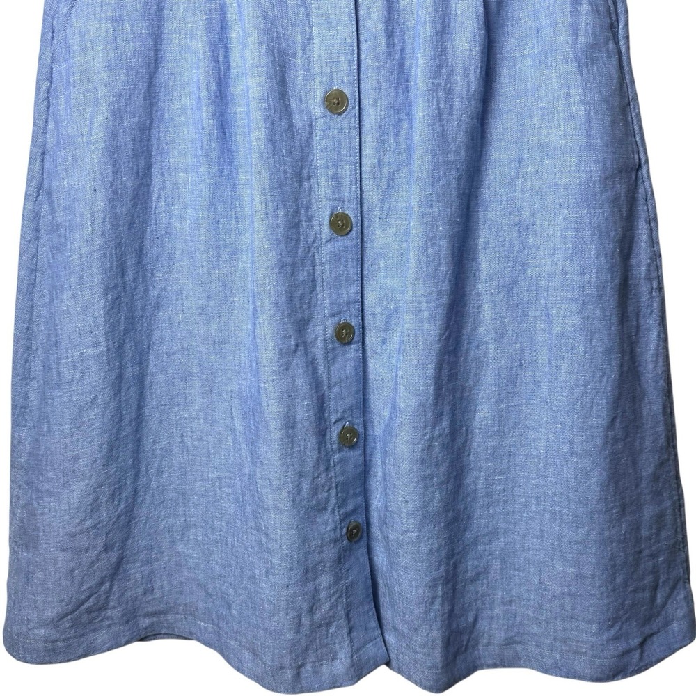 Lands' End Blue 100% Linen Button Front‎ Midi A-Line Skirt Coastal Prairie 12 - Picture 4 of 10